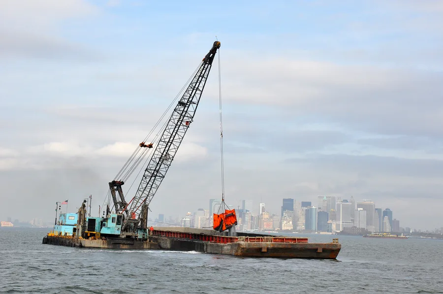 Clamshell dredge working in the Anchorage Channel of New York and New Jersey Harbor