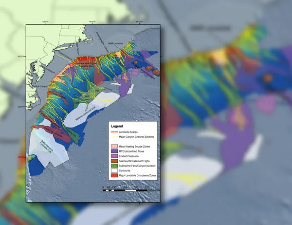Map showing preliminary interpretation of large submarine landslide complexes along the US Atlantic margin