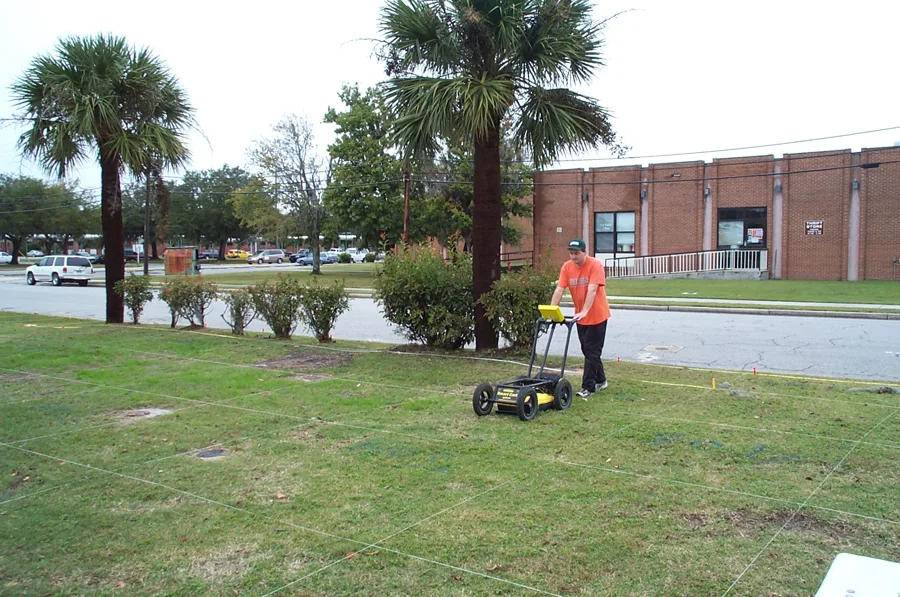 A USGS hydrologist conducting a ground-penetrating radar survey at a coastal site to characterize the shallow subsurface