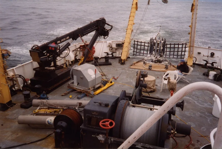 A chief scientist aboard a research vessel overseeing survey operations