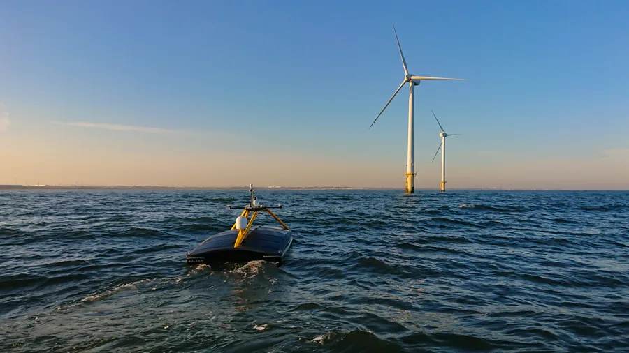 XOCEAN XO-450 uncrewed surface vessel surveying an offshore windfarm at sea