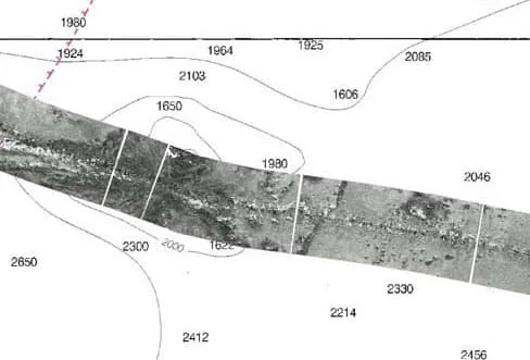 A backscatter mosaic recording the strength of sonar returns from the ocean floor, overlaid on a nautical chart