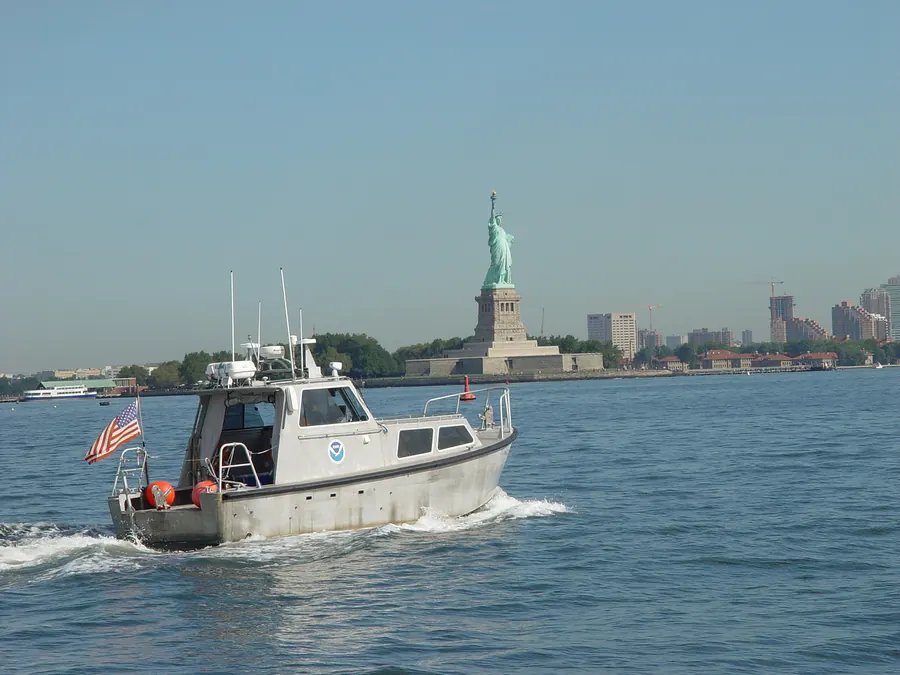 NOAA hydrographic survey launch operating in New York Harbor after Hurricane Sandy