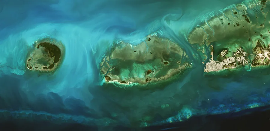 Natural-color Landsat satellite image of the Florida Keys and surrounding shallow coastal waters