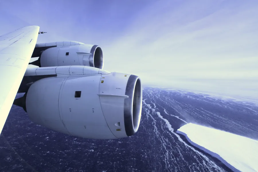 Aerial view of the edge of the Pine Island Glacier ice shelf in Antarctica